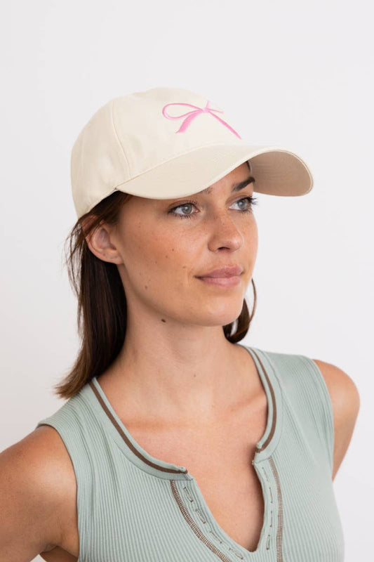 Bow Ribbon Embroidered Baseball Cap🎀⚾️: Ivory