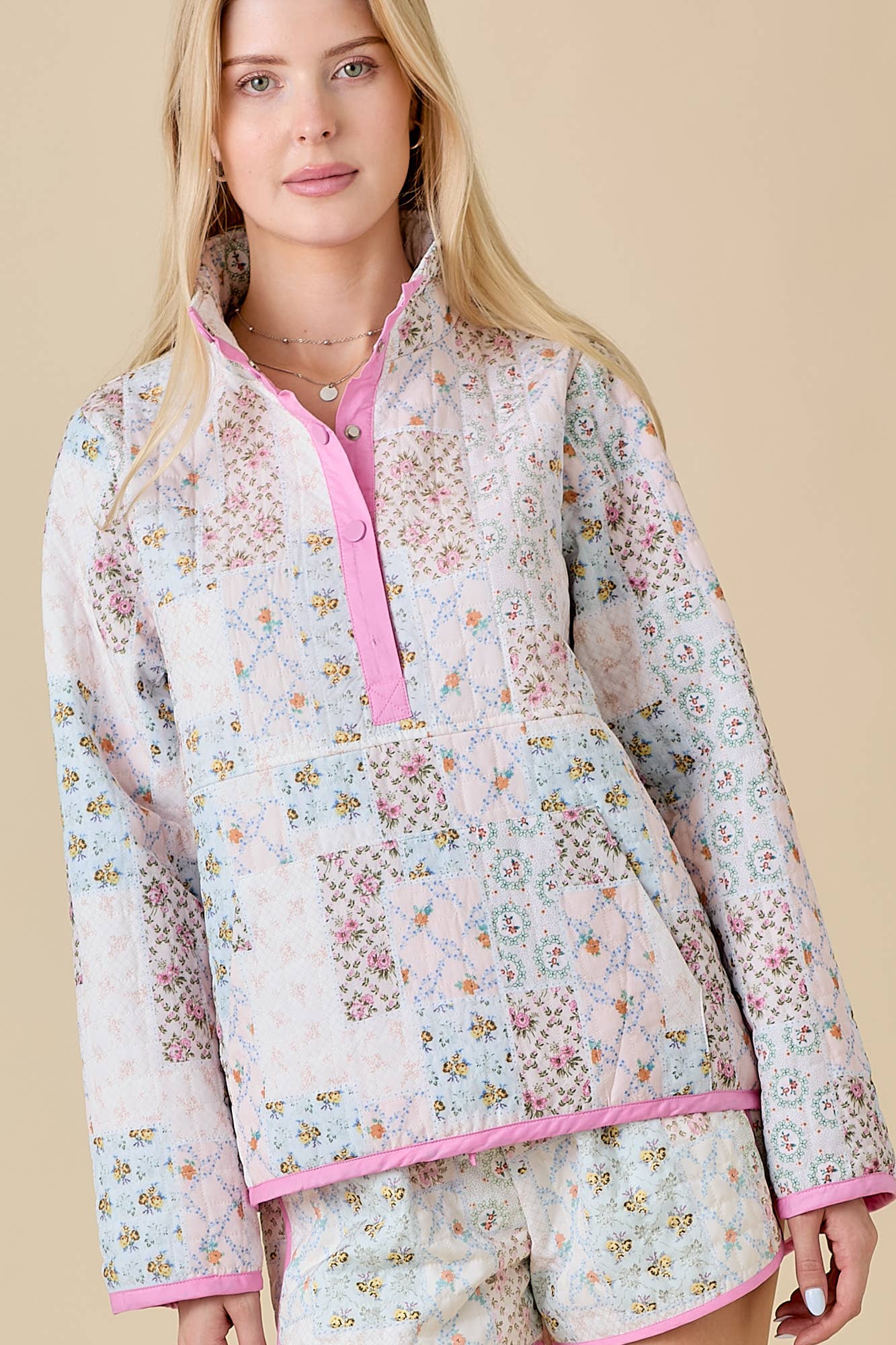 Quilted Floral Print Snap-on Jacket