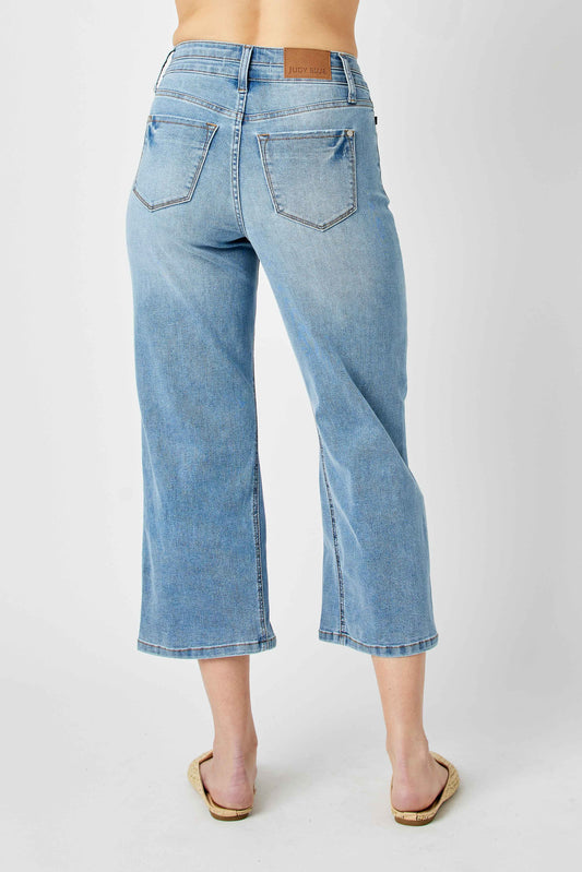 Judy Blue Light Denim High Waisted Crop Wide Leg