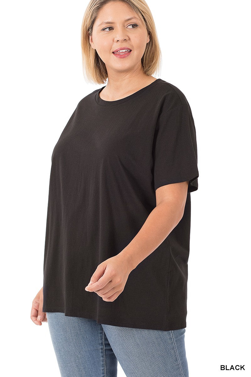 Black Cotton Short Sleeve Boyfriend Round Neck Tee