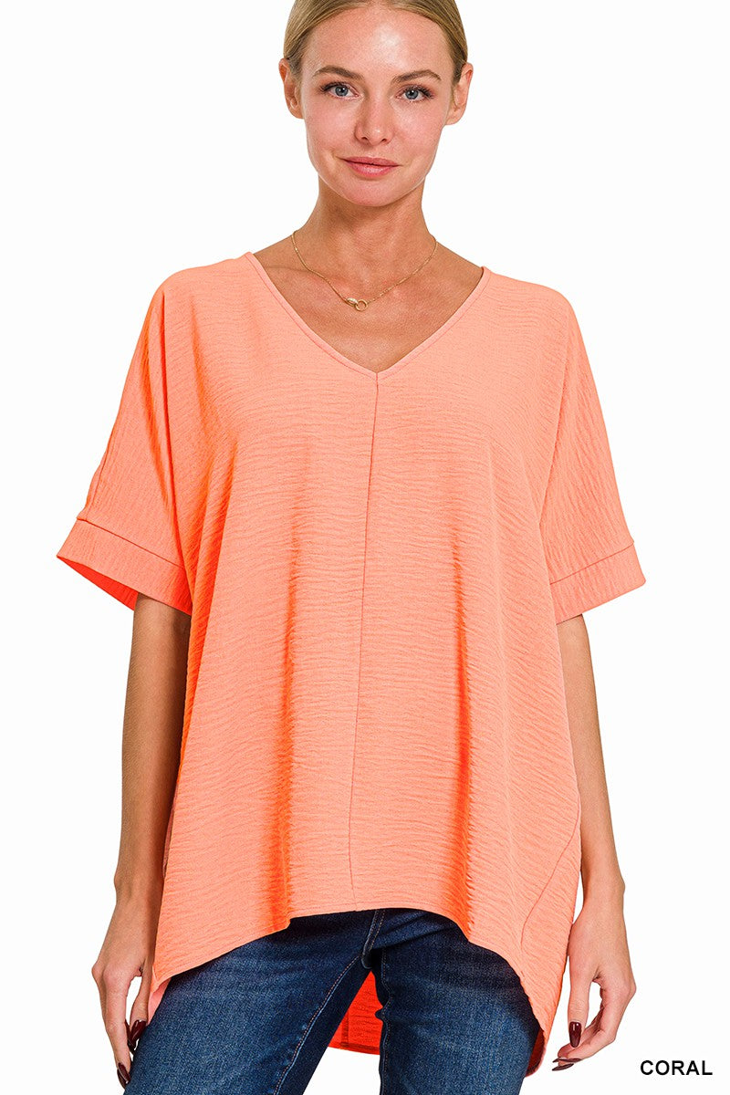 Coral Airflow V-Neck Short Sleeve Top