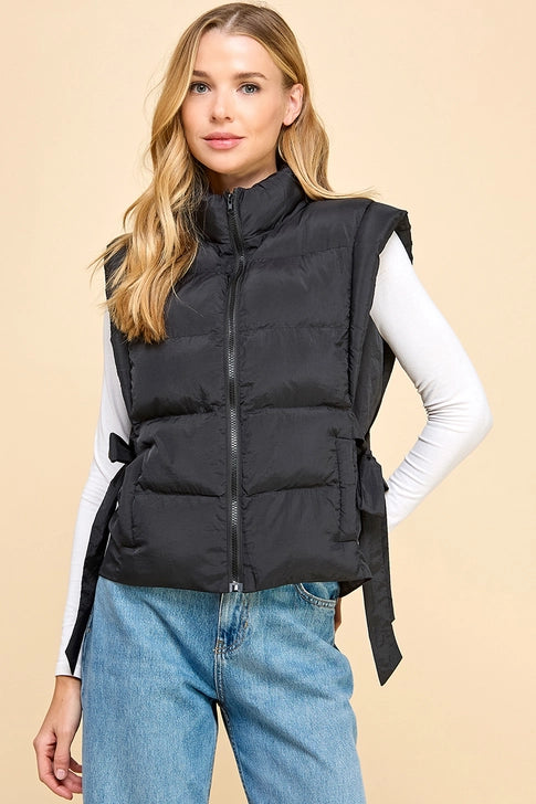 Black Puffer Vest with Side Bows