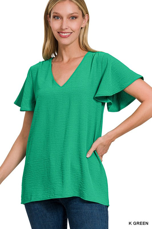 Kelly Green Airflow Flutter Sleeve Top