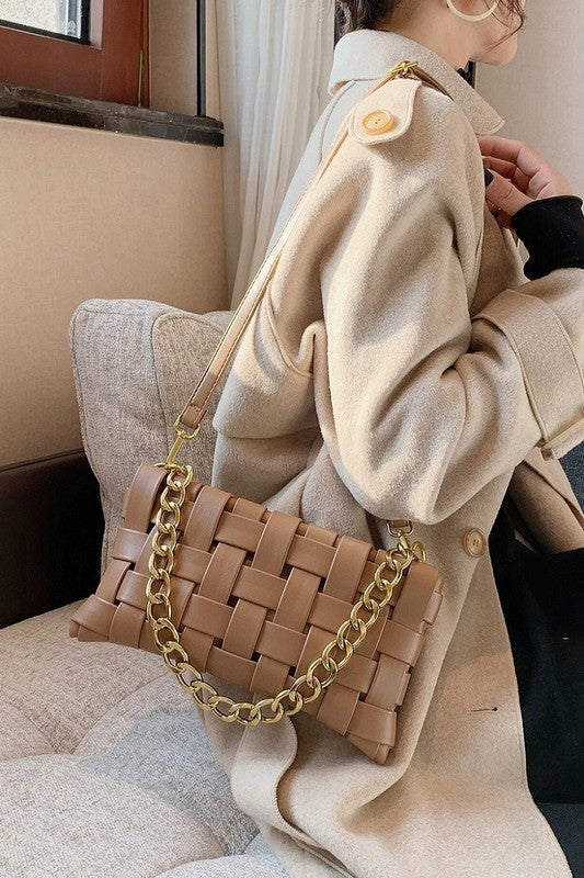 Mocha Woven Weaved Shoulder Bag