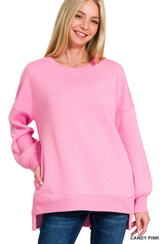 Candy Pink Hi-Low Hem Sweatshirt