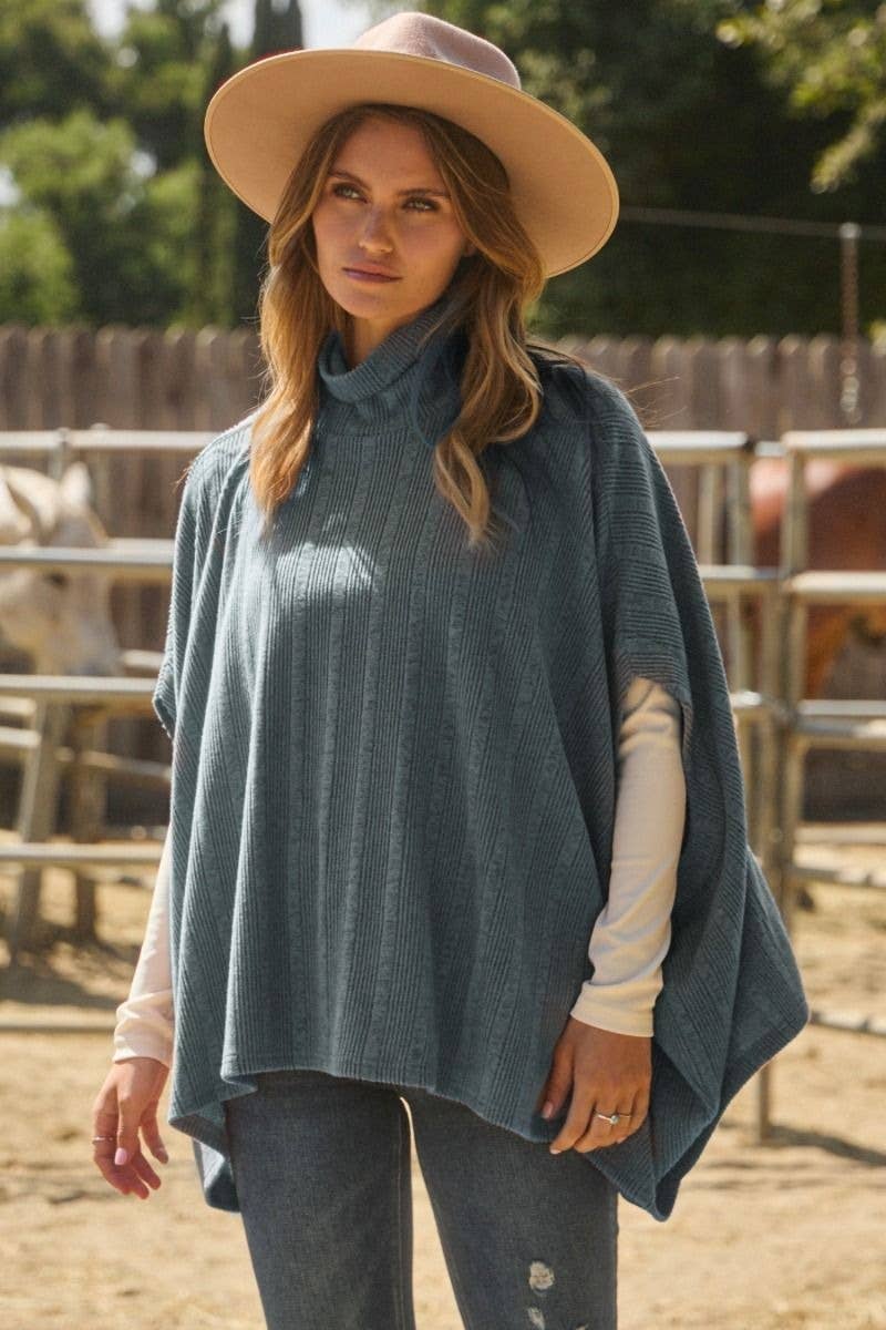 Steel Blue Soft Knit Batwing Cape Top