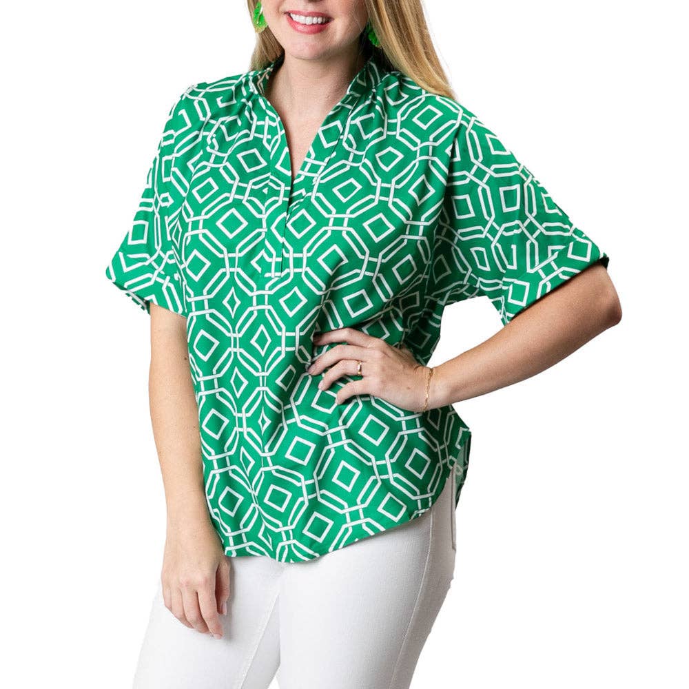 Green and White Octagon Frida Shirt