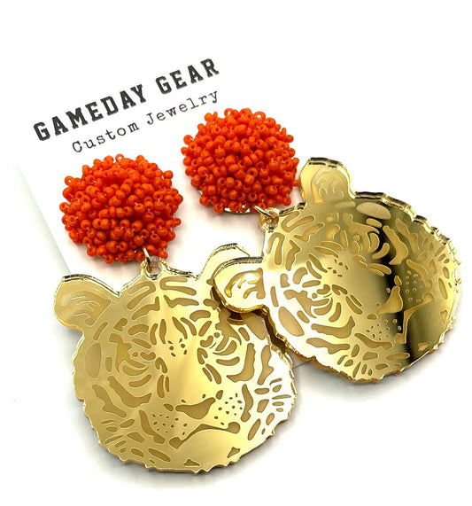 Tigers Beaded Earrings Orange/Gold