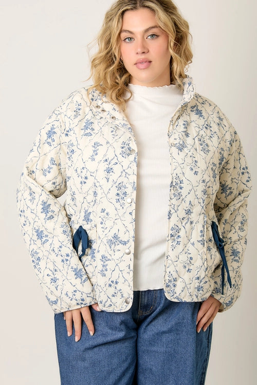 Blue Padded Floral Patterned Jacket