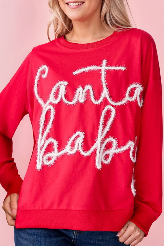 Santa Baby Tinsel Red Crew Neck Sweatshirt