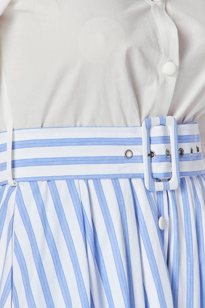 Blue & White Contrast Button-Down Maxi Dress