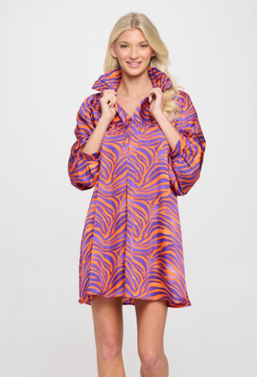 Fight Tigers Animal Print High Neck Ruffle Dress