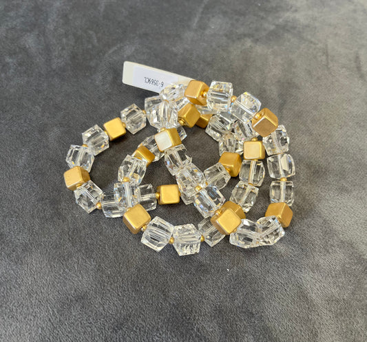 Clear & Gold Square Beaded Bracelet