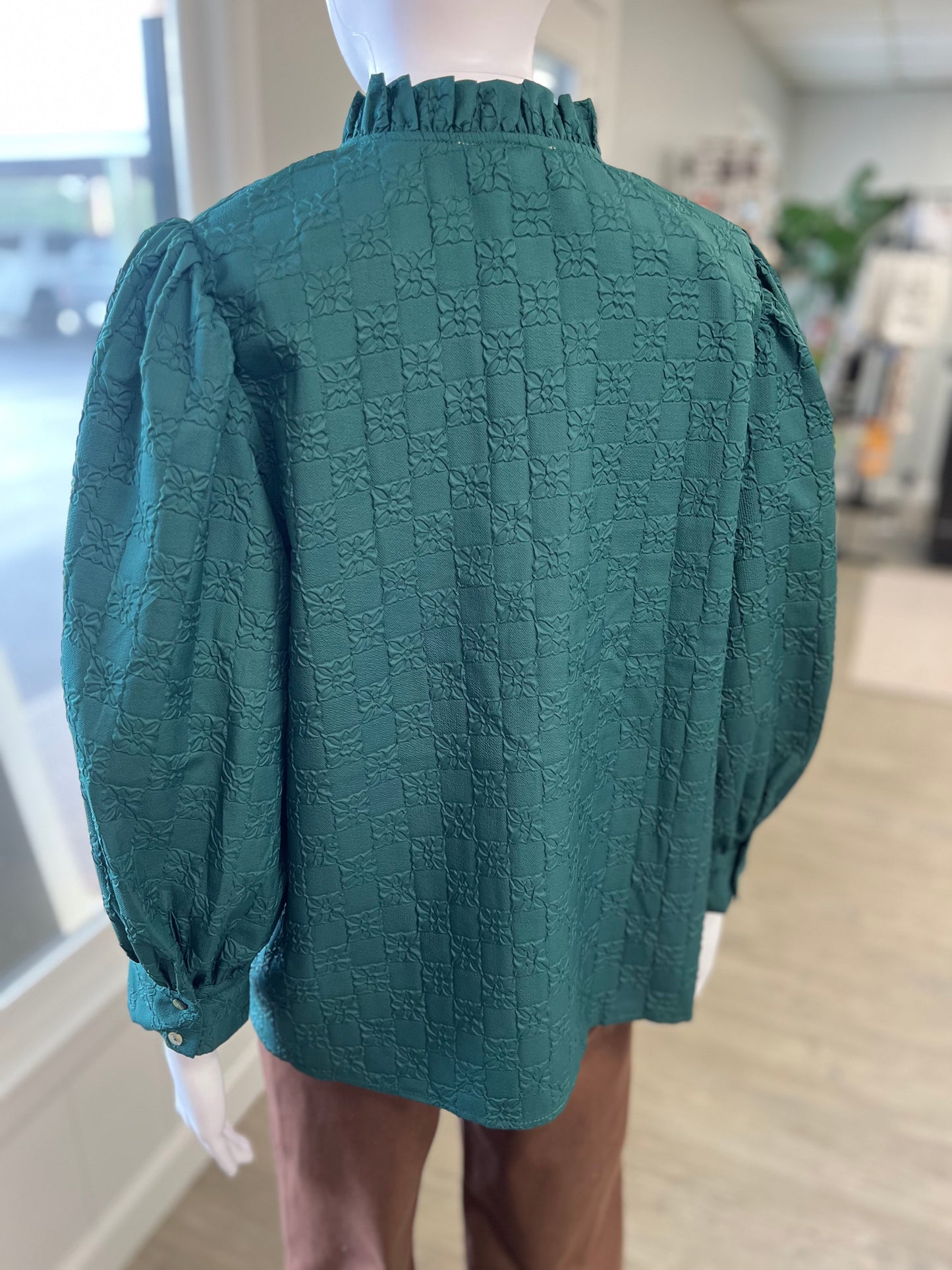 Hunter Green Embossed Print Top