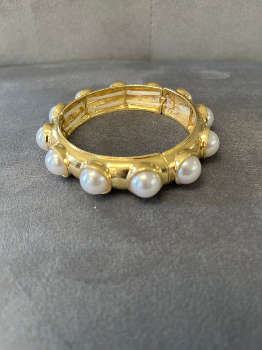 Gold & Pearl Bangle Bracelet