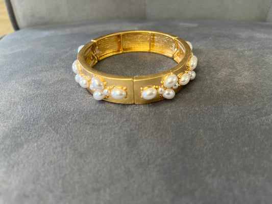 Abstract Gold & Pearl Bangle Bracelet