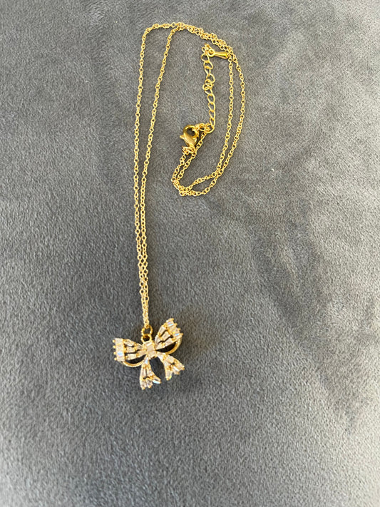 Sweetheart Diamond and Gold Bow Necklace