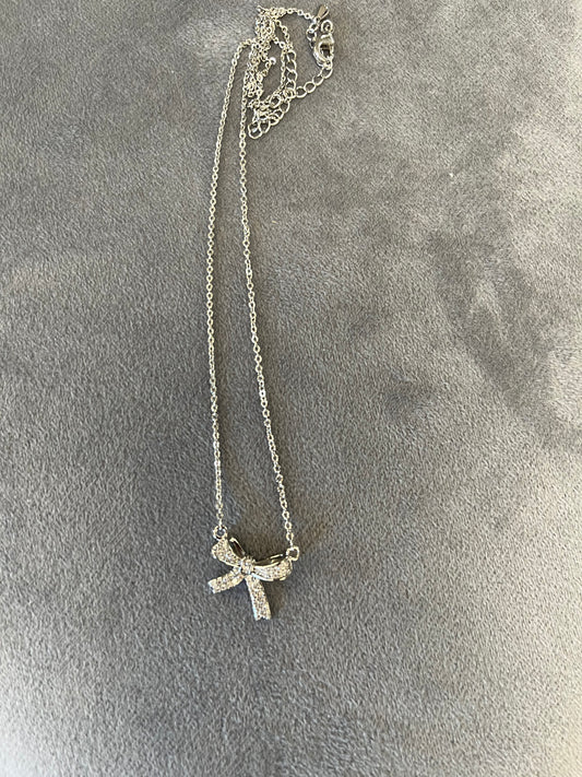 Silver & Diamond Bow Necklace