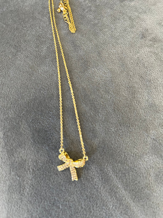 Gold & Diamond Bow Necklace