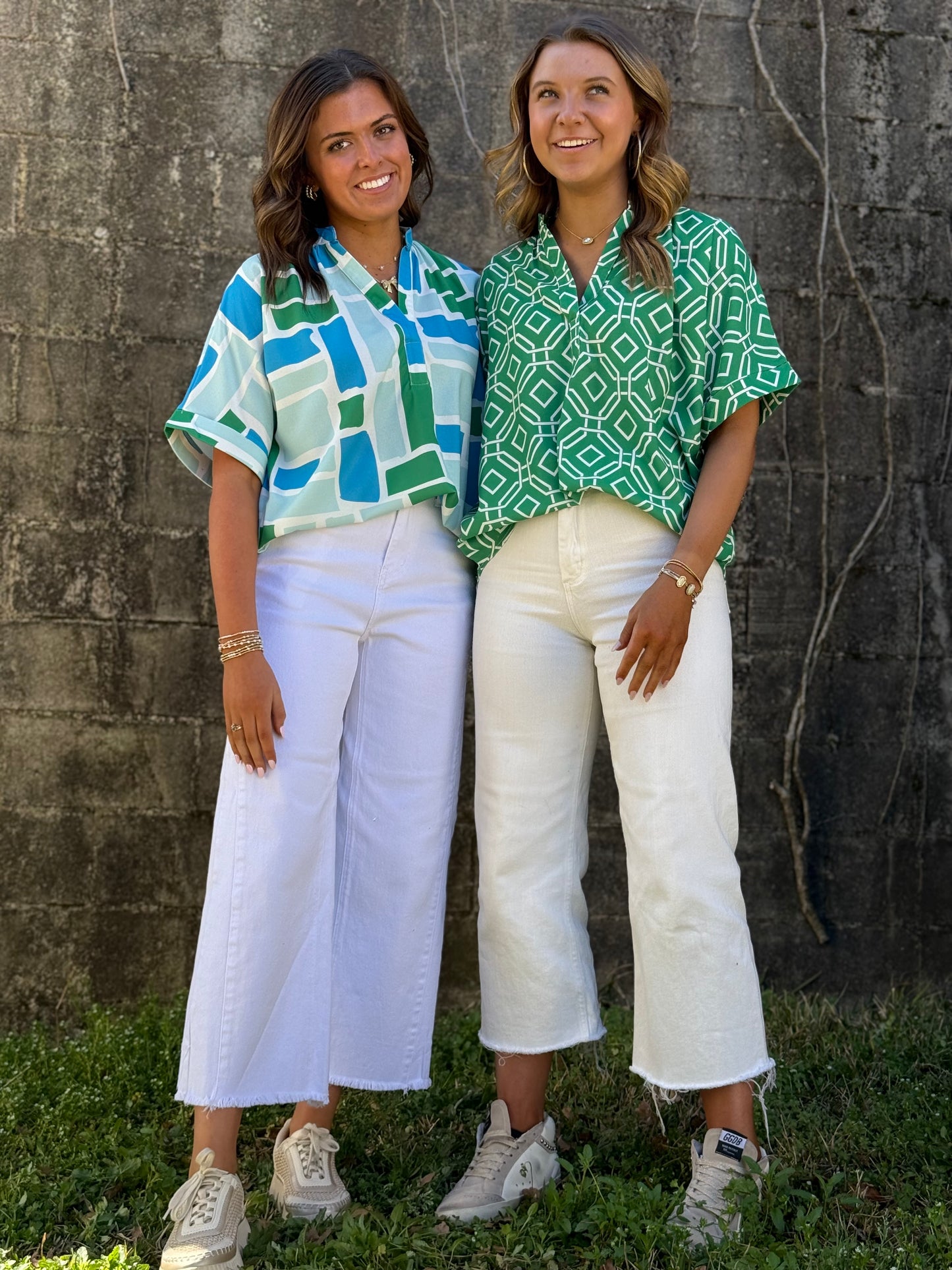 Turquoise, Blue, and Green Blocks Frida Shirt