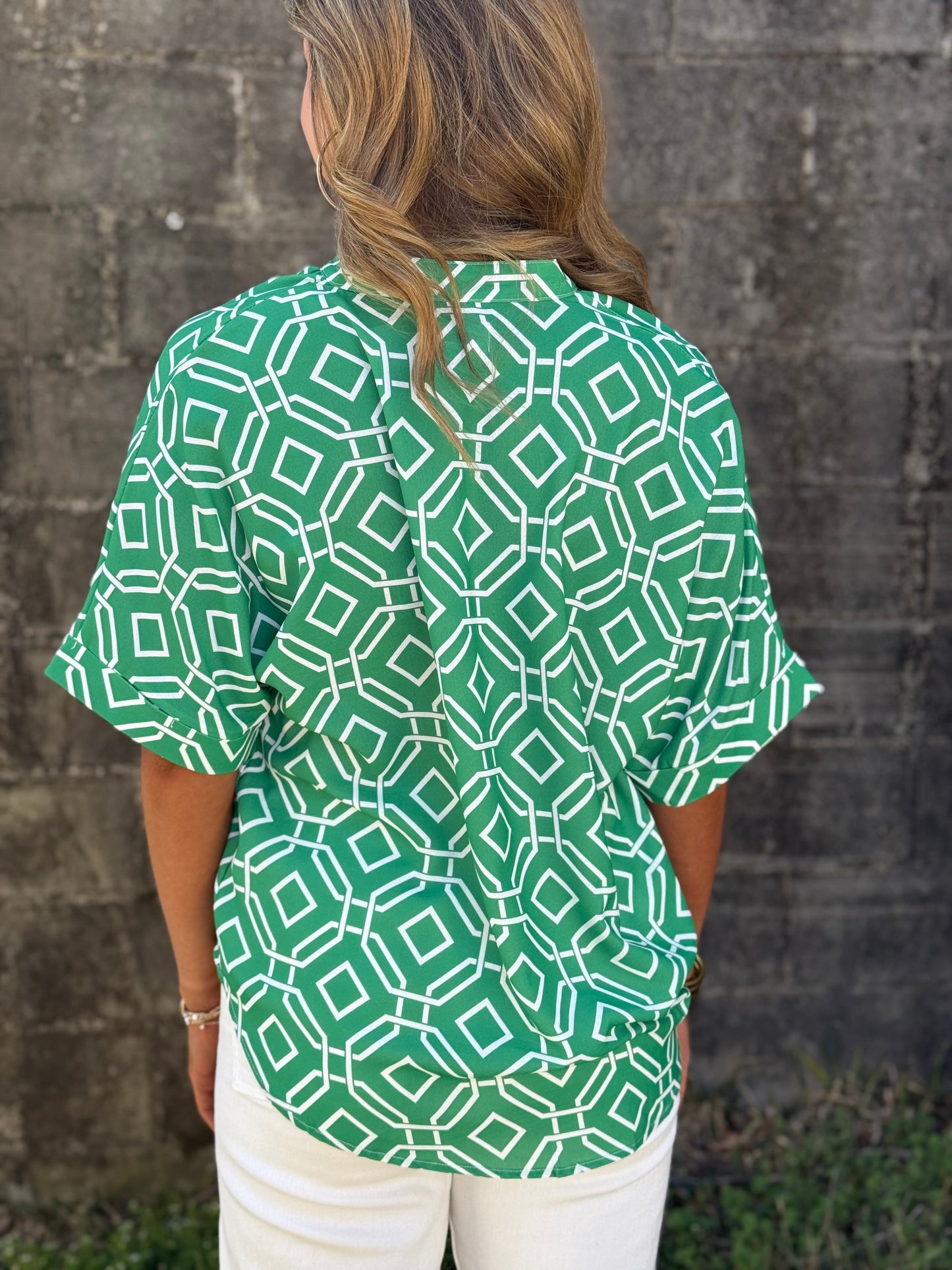 Turquoise, Blue, and Green Blocks Frida Shirt