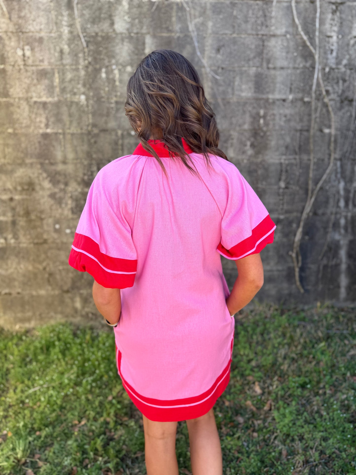 Pink & Red Color Block Mini Dress