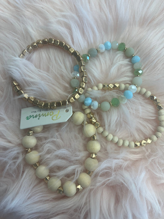 Teal/Gold/Ivory Bracelet Set