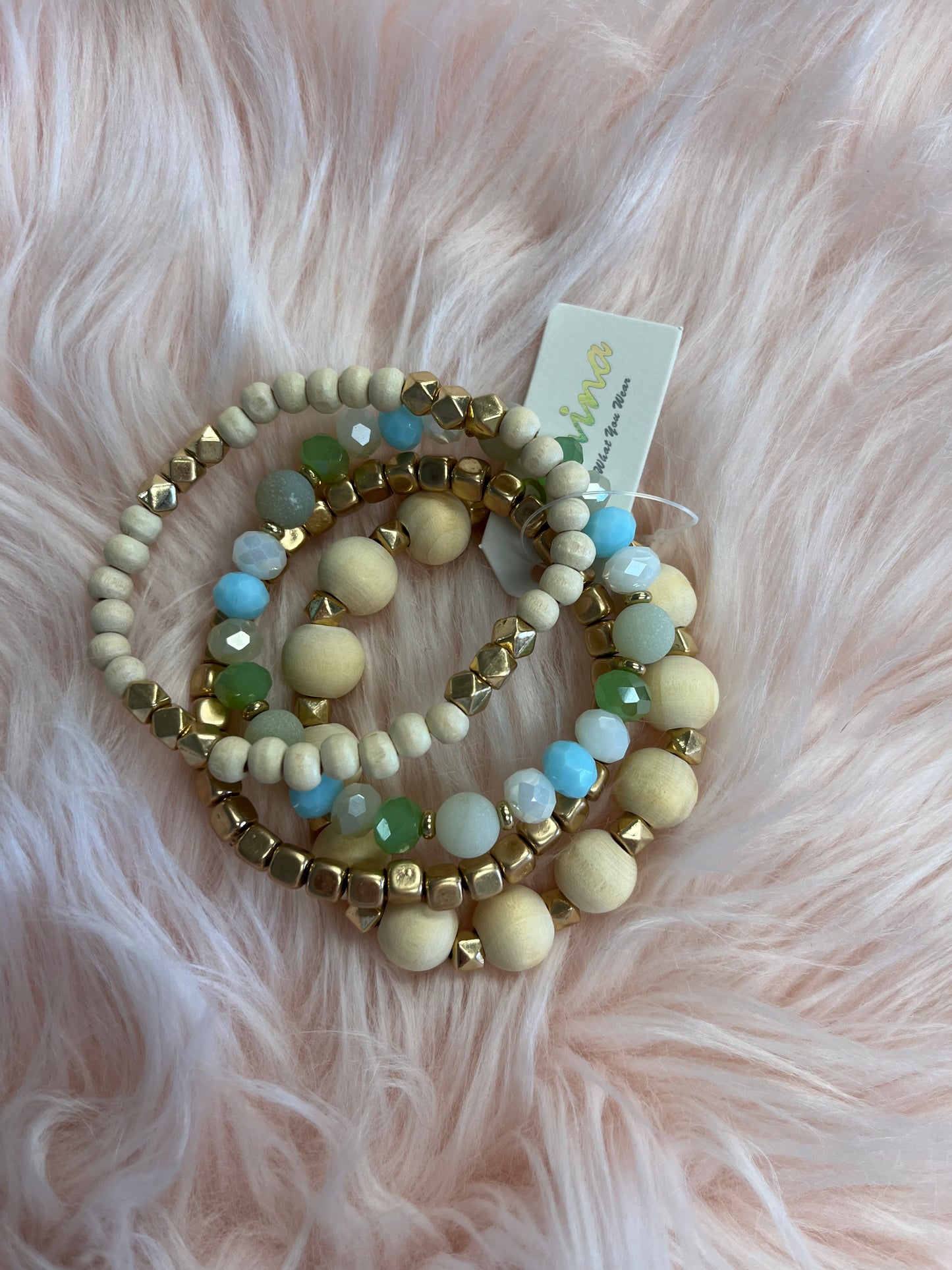 Teal/Gold/Ivory Bracelet Set