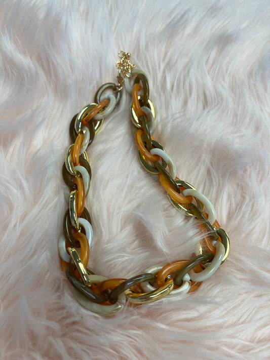 Orange/Brown/Gold/White Chain Link Necklace