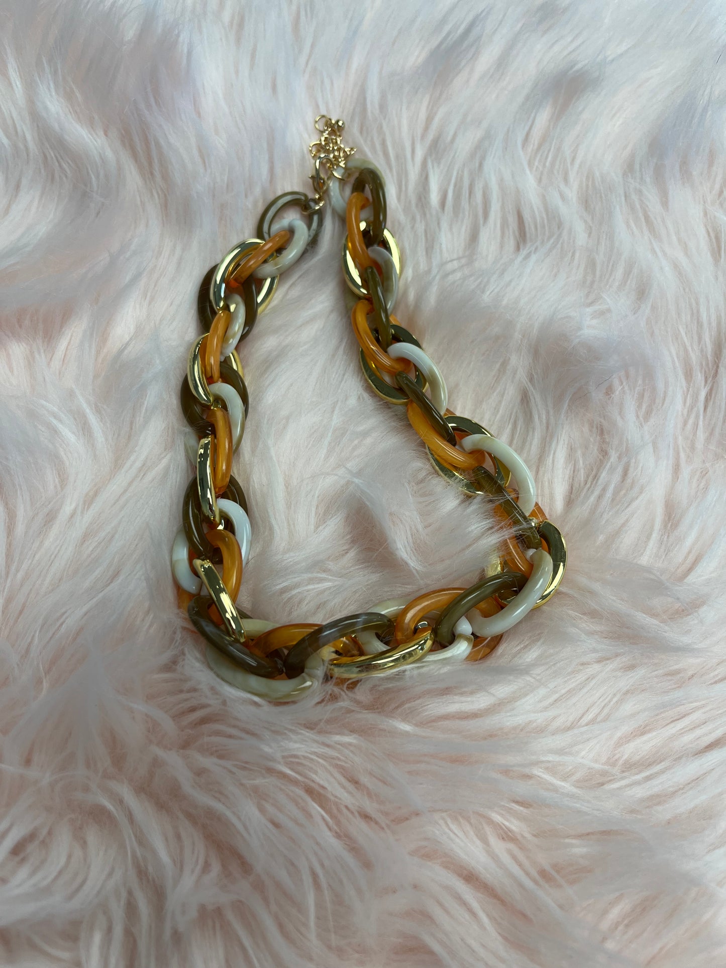 Orange/Brown/Gold/White Chain Link Necklace