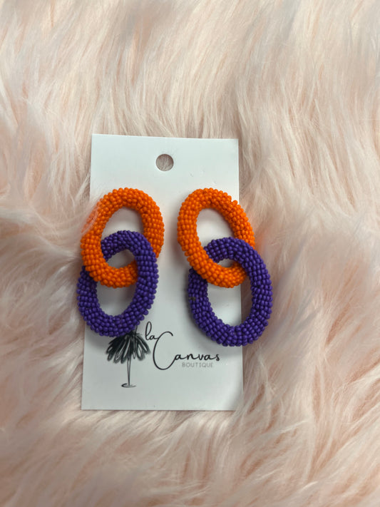 Purple & Orange Beaded Linked Earrings