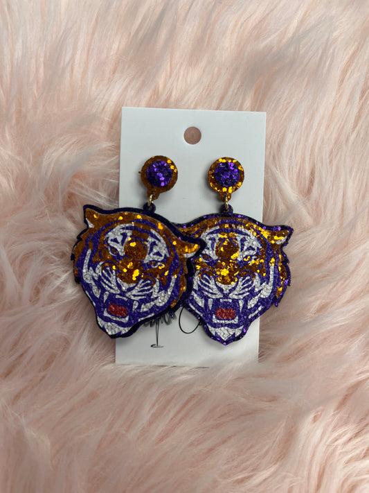 Glitter Tiger Head Earrings