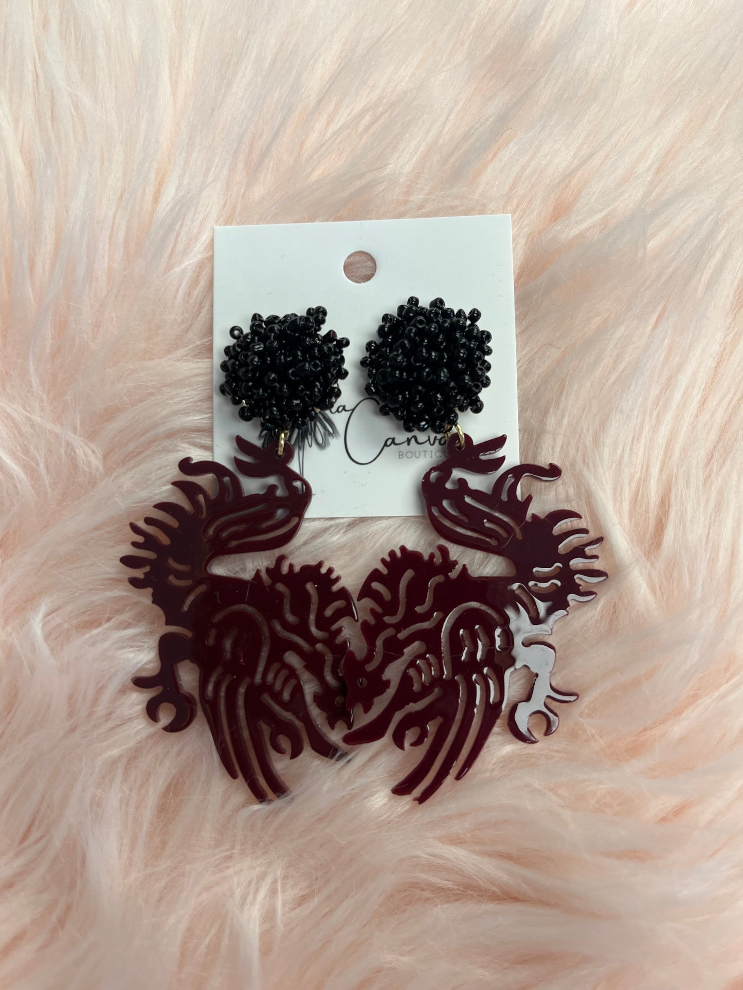 Gamecock Beaded Pom Pom Earrings