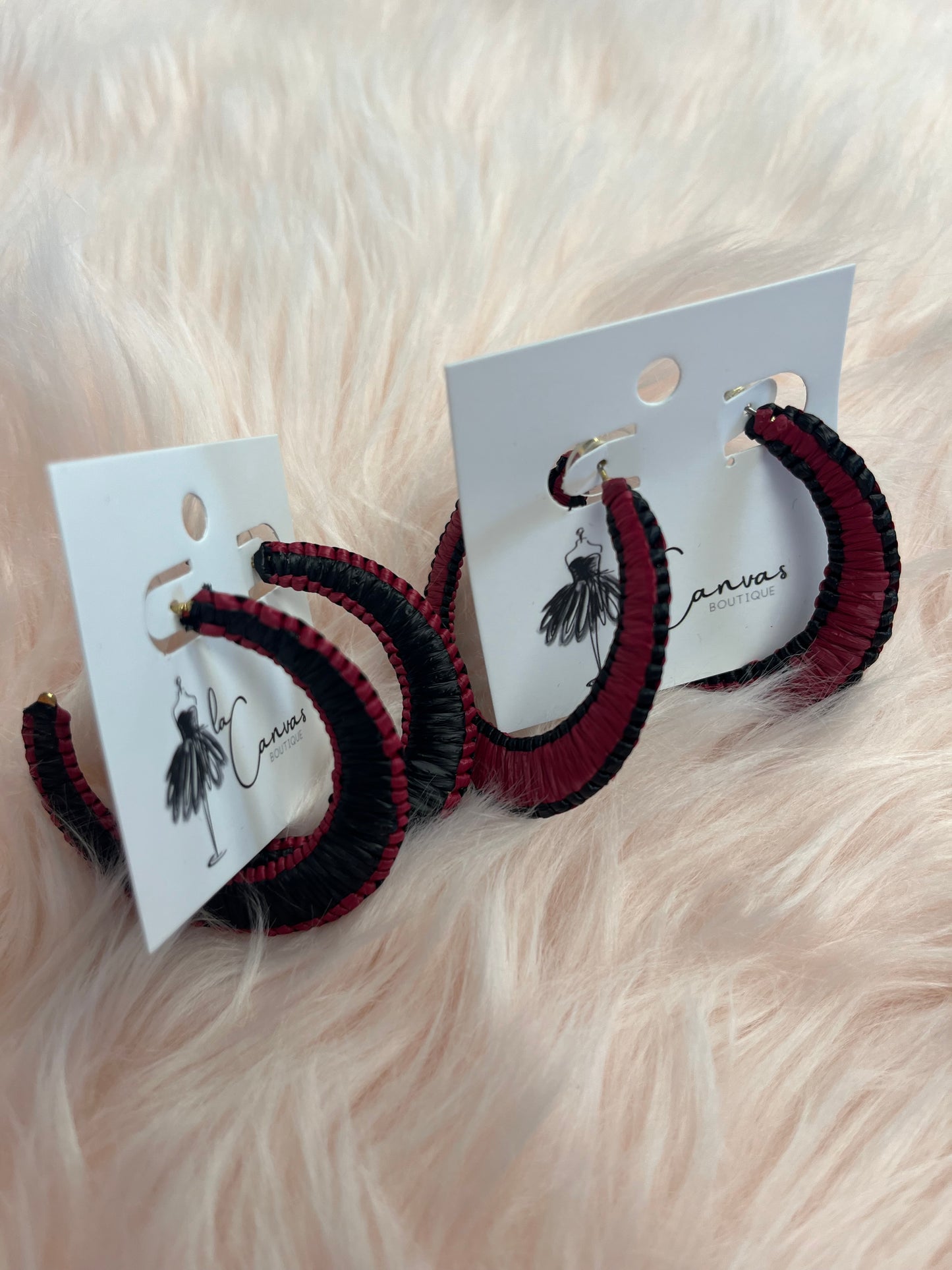 Black & Garnet Flat Raffia Hoops