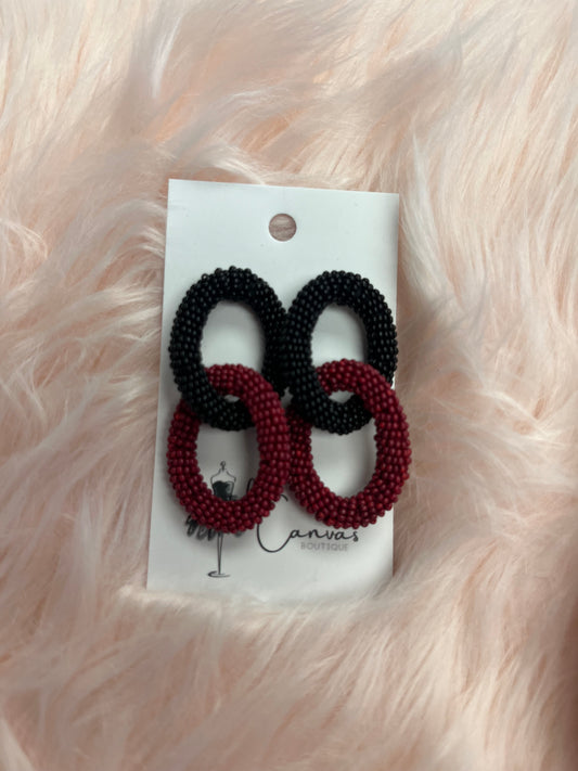 Black /Garnet Oval Beaded Earrings