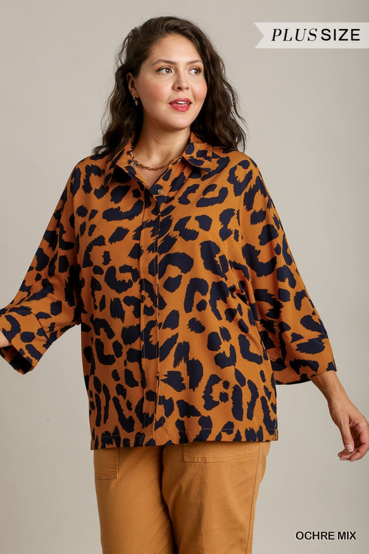 Dark Mustard/Black Animal Print Top