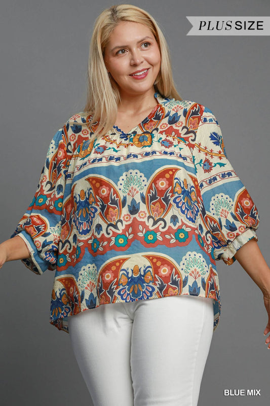 Blue Mix 3/4 Sleeve Top