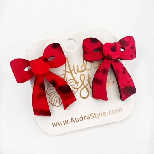 Red Bow Stud Splatter Earring