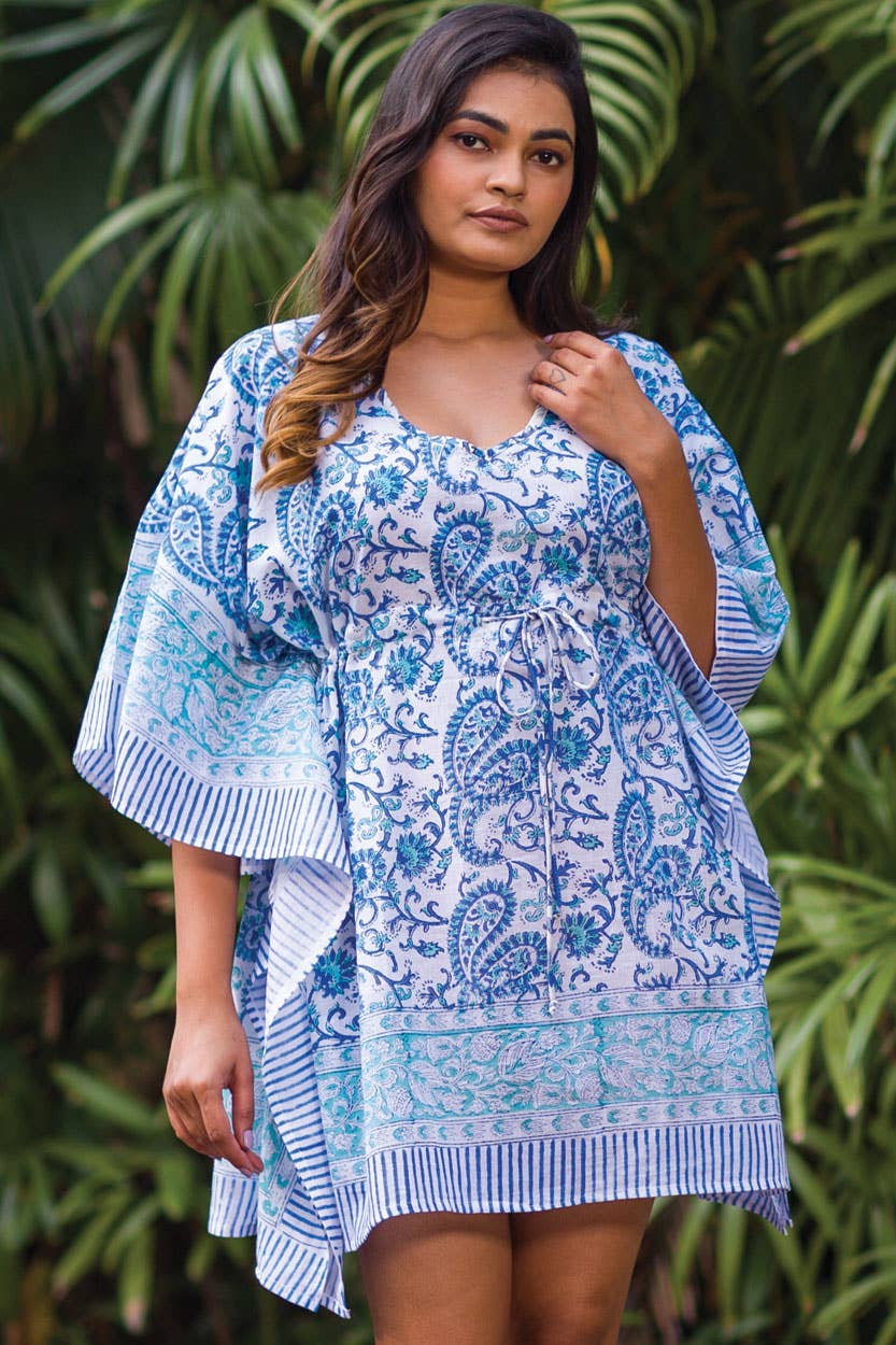 Sky Blue & Turquoise Block Printed Cover - Up