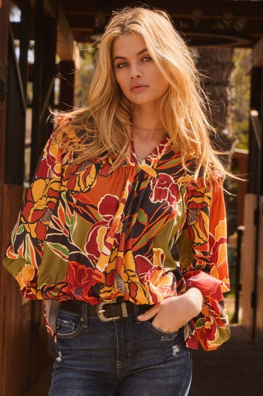 Dark Brown Floral Printed Blouse