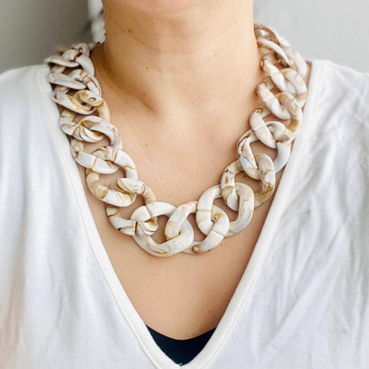 Brown Marble Chunky Chain Flat Link Necklace