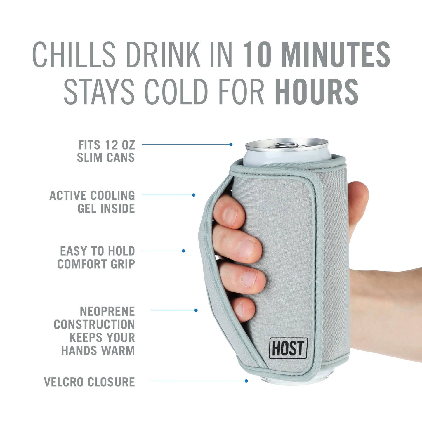 Insta-Chill Sleeve w/ Active Cooling Gel - Slim Cans - Gray