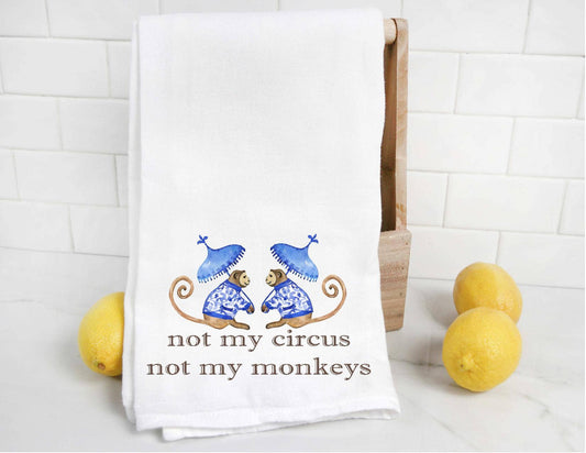 Not My Circus Not My Monkeys Blue Chinoiserie Tea Towel