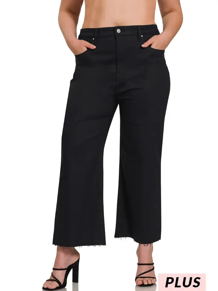 Black High Rise Cropped Denim Pants