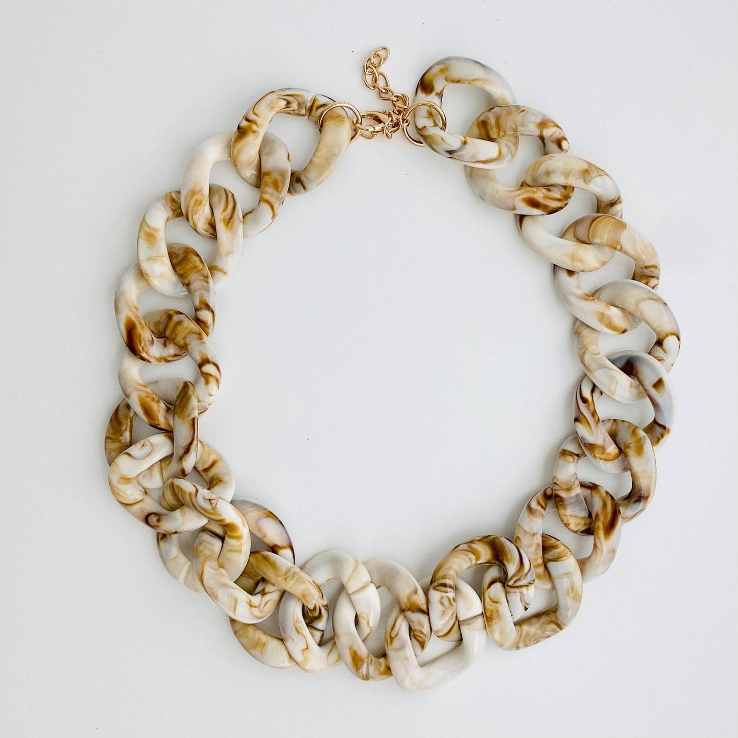 Brown Marble Chunky Chain Flat Link Necklace