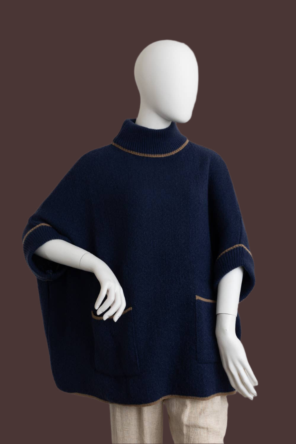 Navy Blue Cozy Turtle Neck Poncho