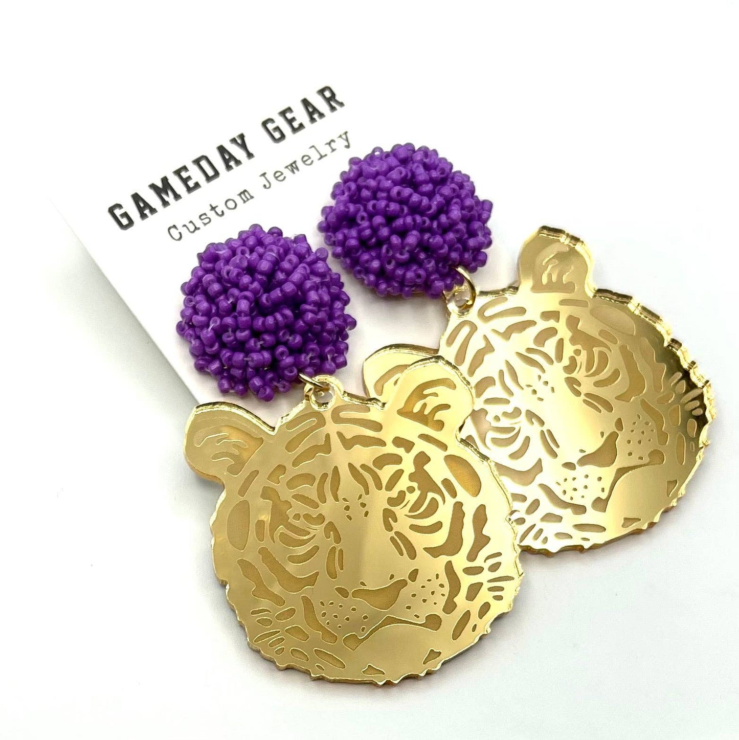 Tigers Beaded Earrings Purple/ Gold