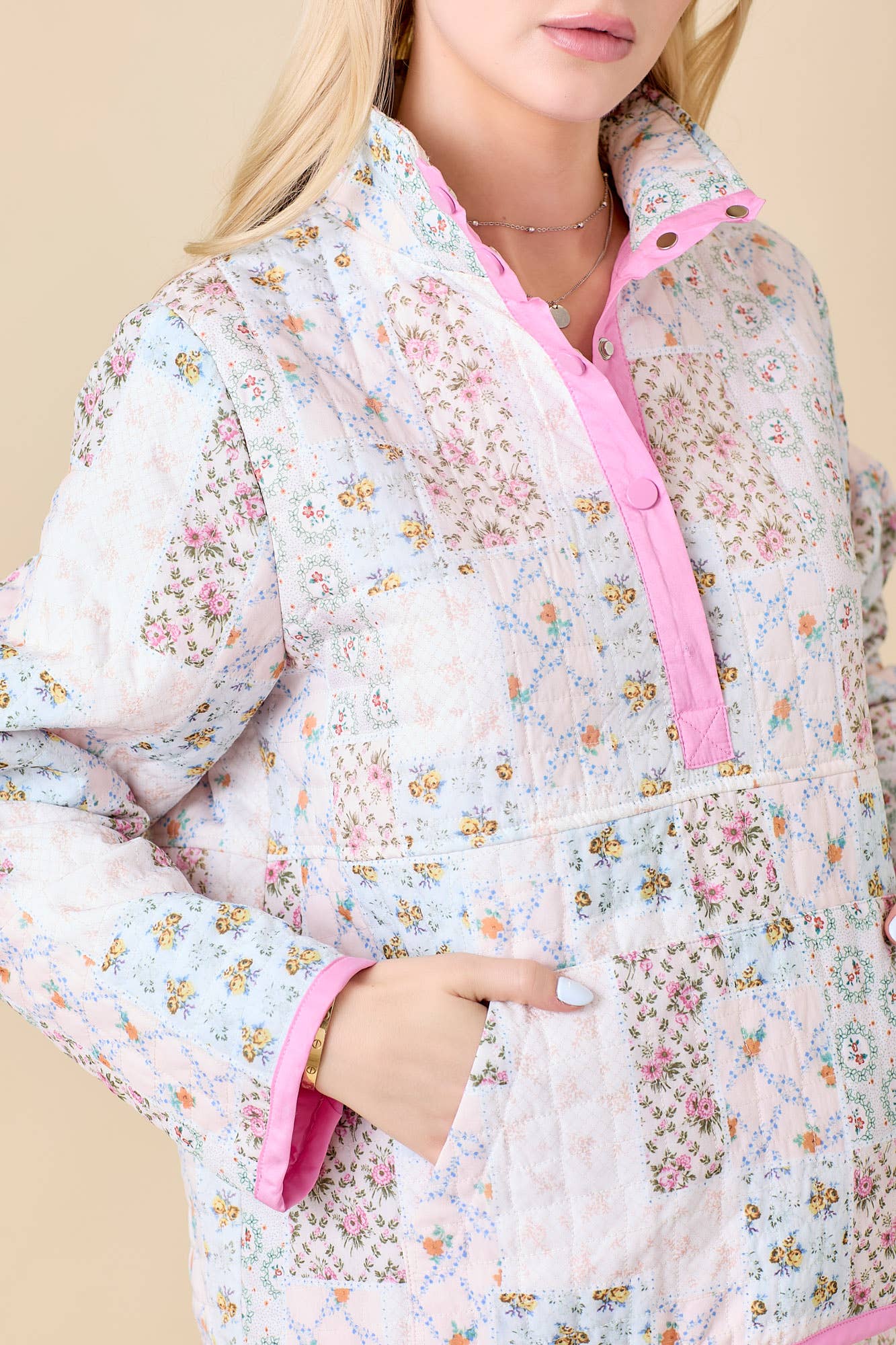 Quilted Floral Print Snap-on Jacket