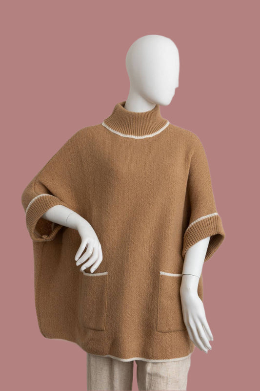 Khaki Cozy Turtle Neck Poncho