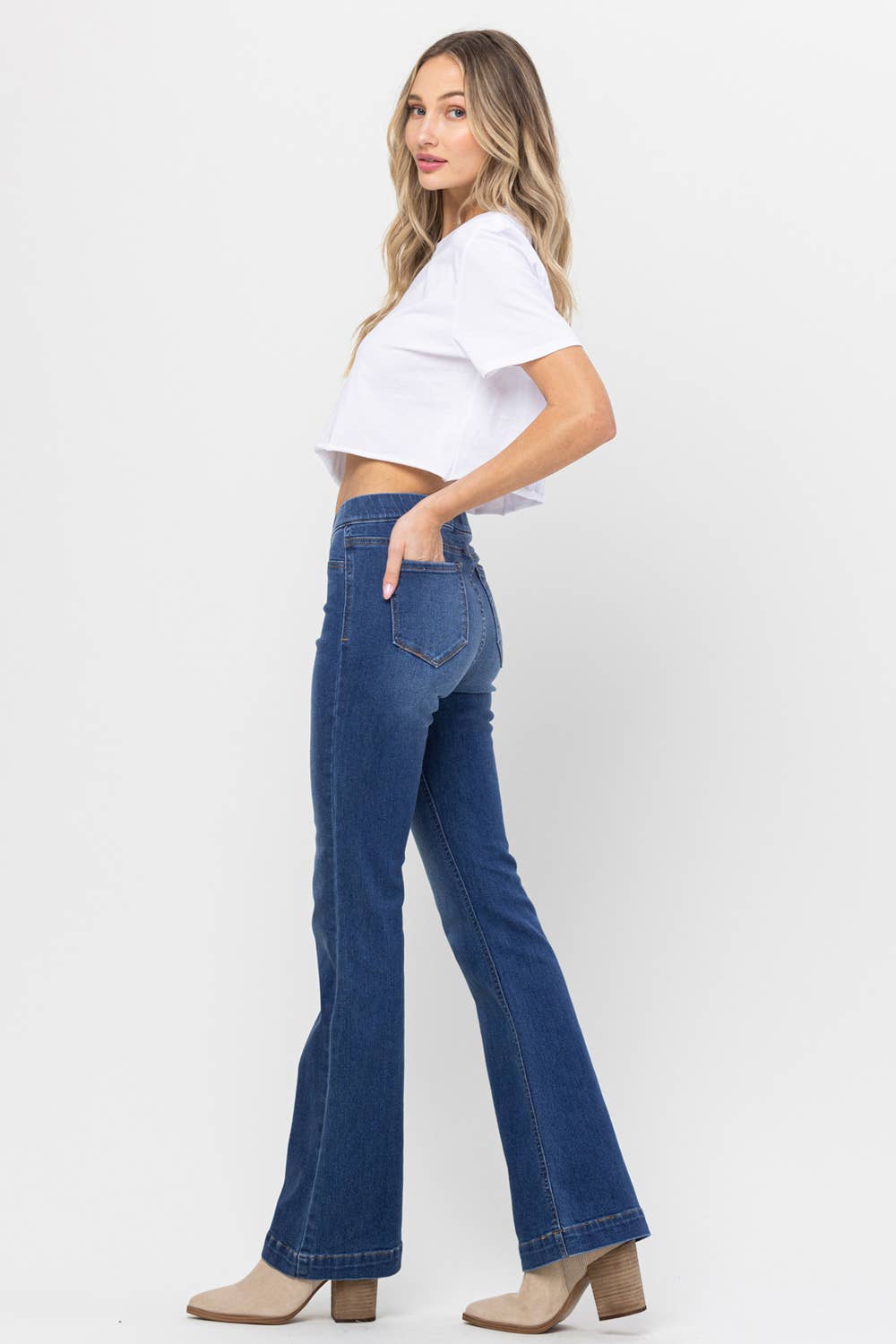 Denim Mid Rise Pull On Flare